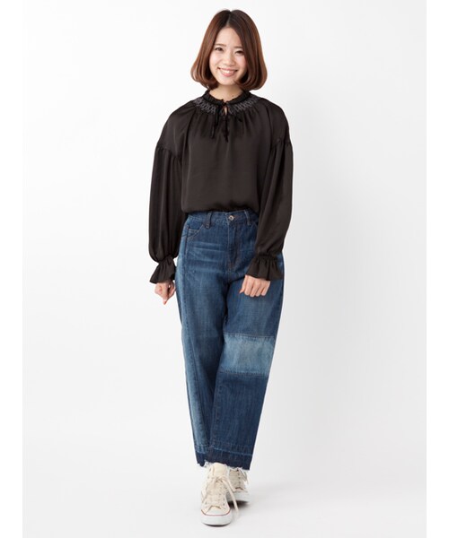 w closet（ダブルクローゼット）の「ベロアリボン付きシャーリングブラウス（トップス・レディース・アイボリー/ピンク/ブラック・FREE）」の11枚目の写真