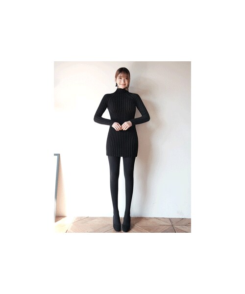 FLYMODEL(フライモデル)の「シンプルスリムフィットハイネックラグランリブワンピース(P0000RCI)(Tシャツ/カットソー・レディース・ブラック・FREE)」の1枚目の写真
