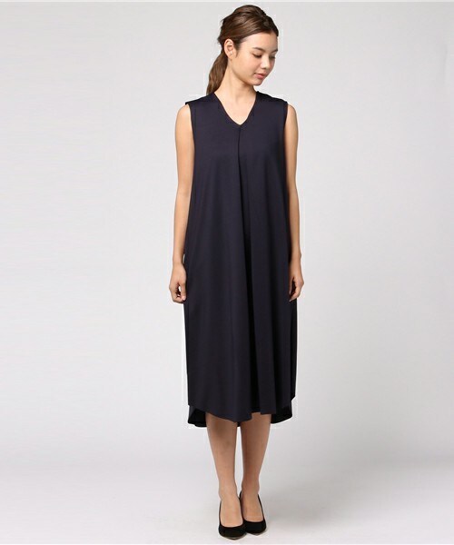 INTERPLANET(インタープラネット)の「ジャージVネックヘムOP(ワンピース・レディース・モカ/ネイビー・FREE)」の3枚目の写真