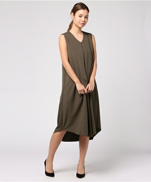 INTERPLANET(インタープラネット)の「ジャージVネックヘムOP(ワンピース・レディース・モカ/ネイビー・FREE)」の1枚目の写真