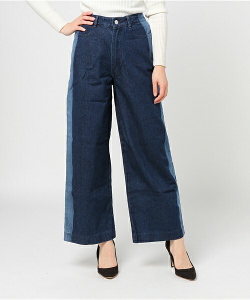 archives（アルシーヴ）の「2TONEワイドデニムパンツ（デニムパンツ・レディース・ネイビー/ロイヤルブルー・SMALL/MEDIUM）」の2枚目の写真