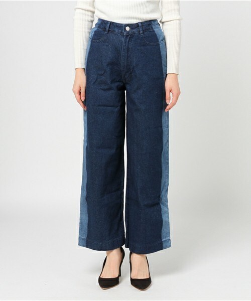 archives（アルシーヴ）の「2TONEワイドデニムパンツ（デニムパンツ・レディース・ネイビー/ロイヤルブルー・SMALL/MEDIUM）」の3枚目の写真