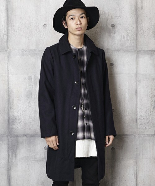 unrelaxing(アンリラクシング)の「ステンカラーコートメルトンロングコート(ステンカラーコート・メンズ・ブラック/ネイビー・SMALL/MEDIUM/LARGE)」の2枚目の写真