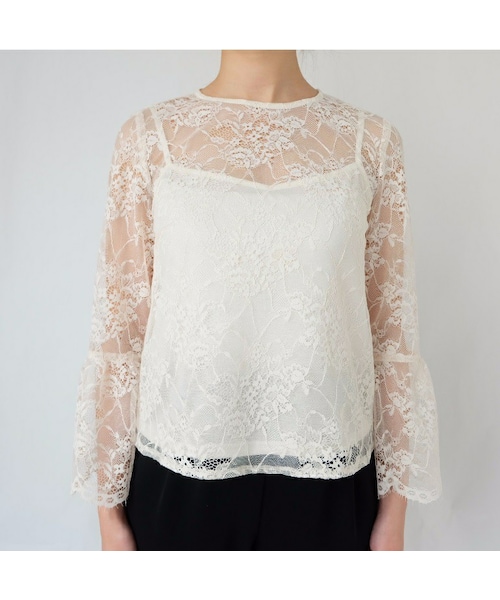 kaene（カエン）の「ぺプラム袖 レースブラウス（シャツ/ブラウス・レディース・black/off・F）」の2枚目の写真
