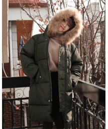 FLYMODEL | シンプルリアルラクーンファーフードジップアップダウンコート(P0000RCO)(Tシャツ/カットソー)