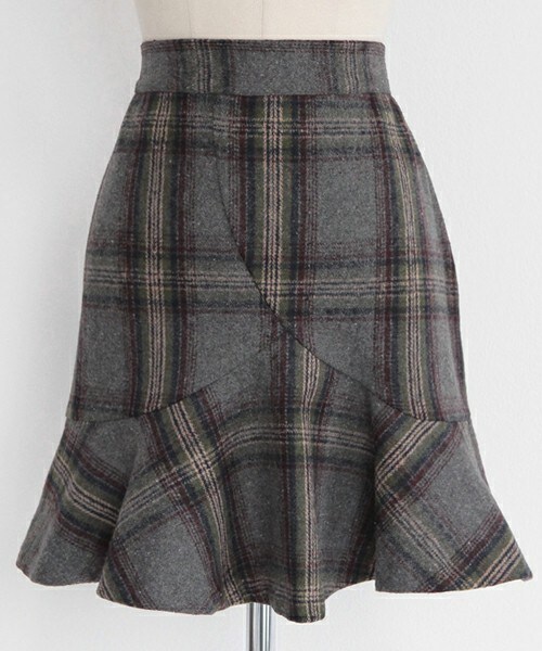 DHOLIC（ディーホリック）の「ウール混バックゴムチェックフレアヘムスカート（スカート・レディース・ダークネイビー/グレー・FREE）」の2枚目の写真