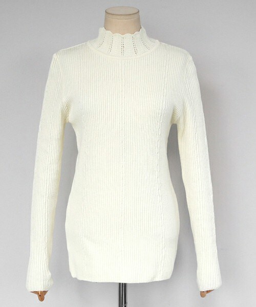 DHOLIC（ディーホリック）の「スカラップハイネックスリムニットプルオーバー（ニット/セーター・レディース・ライトパープル/クリーム/ブラック・FREE）」の2枚目の写真