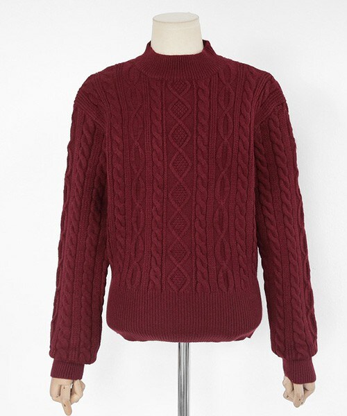 DHOLIC(ディーホリック)の「モックネックリブヘムケーブルニットプルオーバー(ニット/セーター・レディース・ライトベージュ/ワイン/ベージュ/ブラック/グレー・FREE)」の5枚目の写真