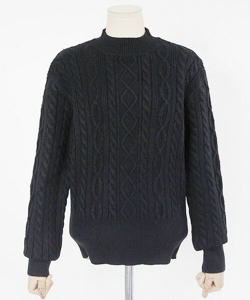 DHOLIC(ディーホリック)の「モックネックリブヘムケーブルニットプルオーバー(ニット/セーター・レディース・ライトベージュ/ワイン/ベージュ/ブラック/グレー・FREE)」の2枚目の写真