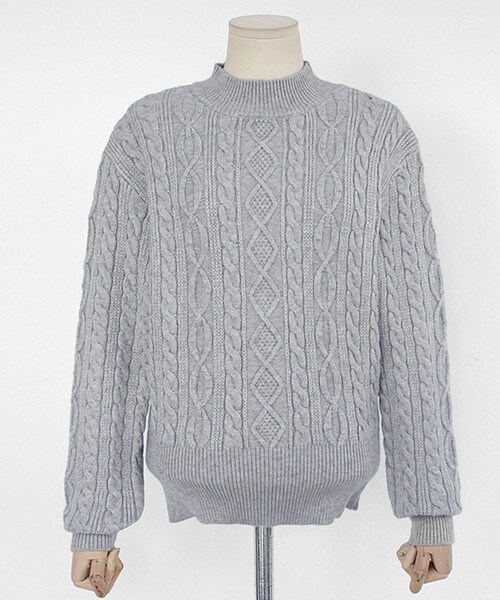 DHOLIC(ディーホリック)の「モックネックリブヘムケーブルニットプルオーバー(ニット/セーター・レディース・ライトベージュ/ワイン/ベージュ/ブラック/グレー・FREE)」の3枚目の写真