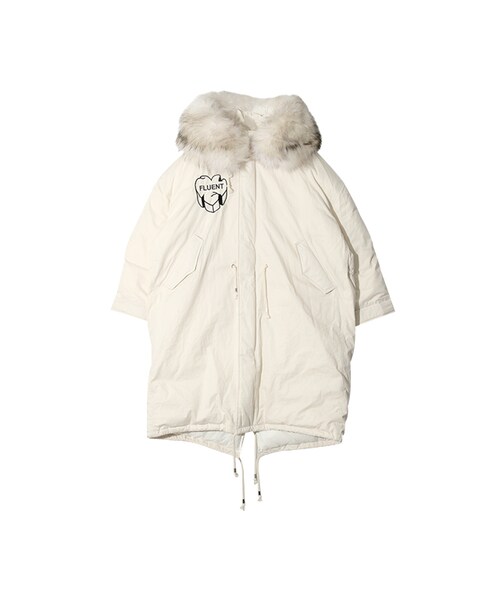 STYLENANDA(スタイルナンダ)の「フォックスファーフードロゴダックダウン(その他・レディース・アイボリー/ブラック/ベージュ)」の1枚目の写真