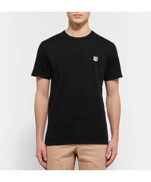 Maison Kitsune（メゾンキツネ）の「Maison Kitsuné Fox-Embroidered Cotton-Jersey T-Shirt（Tシャツ/カットソー・メンズ・Black・XS/S/M/L/XL）」の2枚目の写真