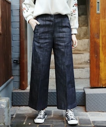 DHOLIC | 裏起毛センタープレスワイドデニムパンツ(デニムパンツ)