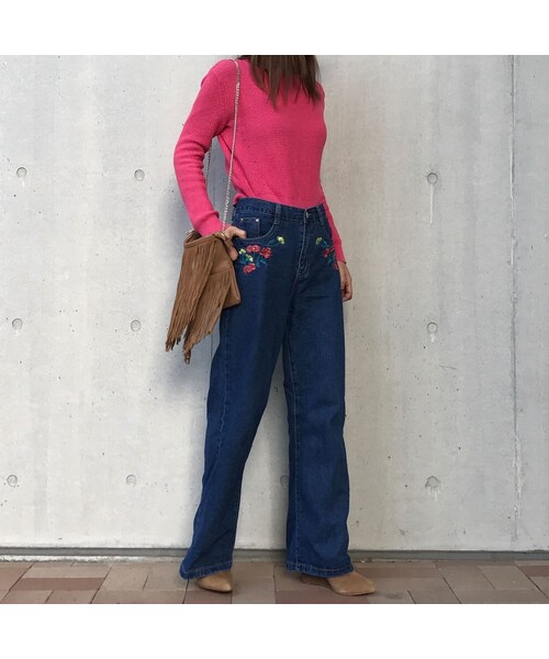 copine(コピン)の「フラワー刺繍ワイドデニムパンツ【クリックポスト対象商品】(デニムパンツ・レディース・その他)」の5枚目の写真