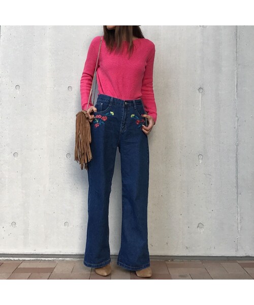 copine(コピン)の「フラワー刺繍ワイドデニムパンツ【クリックポスト対象商品】(デニムパンツ・レディース・その他)」の1枚目の写真