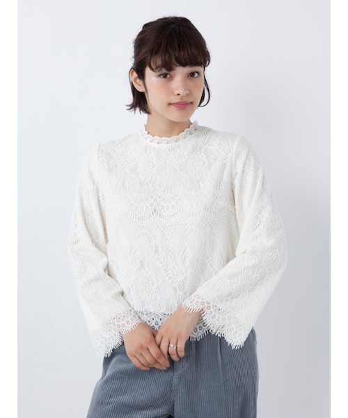 w closet(ダブルクローゼット)の「スカラップレースプルオーバー(トップス・レディース・オフホワイト/ピンク/ブラック・FREE)」の4枚目の写真