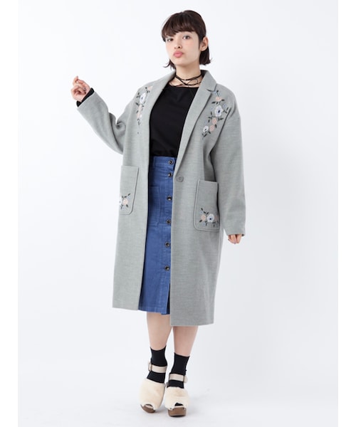 w closet（ダブルクローゼット）の「刺繍入りロングチェスターコート（ジャケット/アウター・レディース・グレー/ピンクベージュ/Sサックス・FREE）」の15枚目の写真