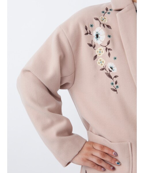w closet（ダブルクローゼット）の「刺繍入りロングチェスターコート（ジャケット/アウター・レディース・グレー/ピンクベージュ/Sサックス・FREE）」の8枚目の写真