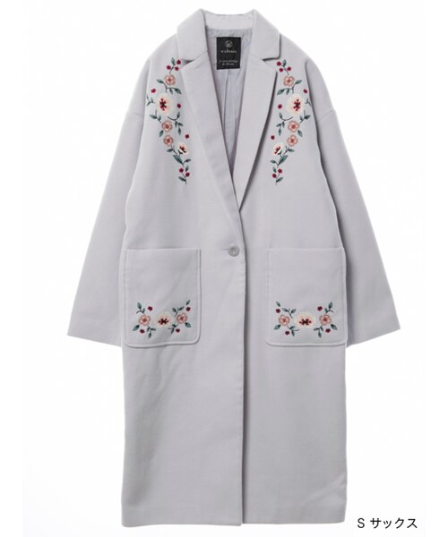 w closet（ダブルクローゼット）の「刺繍入りロングチェスターコート（ジャケット/アウター・レディース・グレー/ピンクベージュ/Sサックス・FREE）」の2枚目の写真