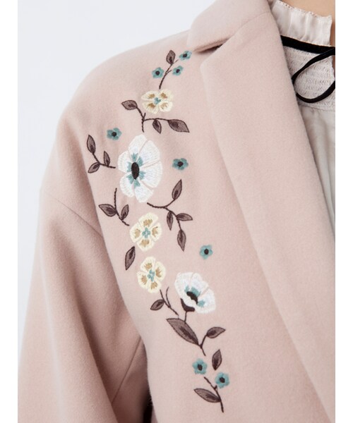 w closet（ダブルクローゼット）の「刺繍入りロングチェスターコート（ジャケット/アウター・レディース・グレー/ピンクベージュ/Sサックス・FREE）」の9枚目の写真