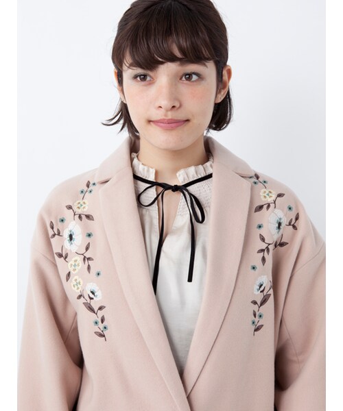 w closet（ダブルクローゼット）の「刺繍入りロングチェスターコート（ジャケット/アウター・レディース・グレー/ピンクベージュ/Sサックス・FREE）」の7枚目の写真