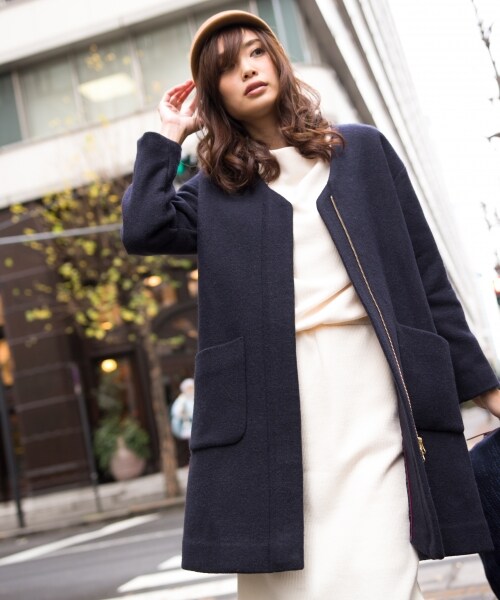 BAYFLOW（ベイフロー）の「エアウールノーカラーコート（ジャケット/アウター・グレー/カーキ/ネイビー）」の3枚目の写真