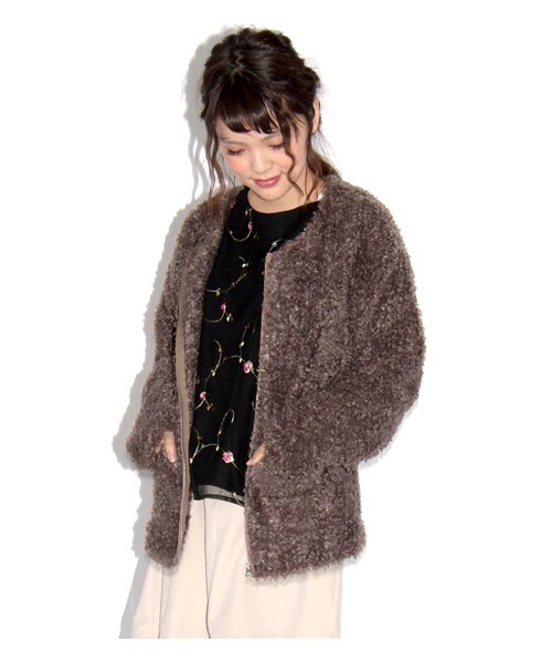 PAGEBOY（ページボーイ）の「モコモコジップジャケット（ジャケット/アウター・レディース・オフホワイト/ブラック/ベージュ/モカ/ピンク）」の14枚目の写真