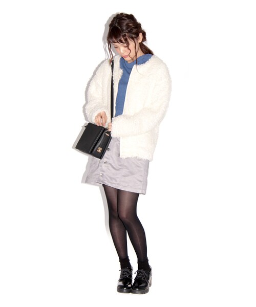 PAGEBOY（ページボーイ）の「モコモコジップジャケット（ジャケット/アウター・レディース・オフホワイト/ブラック/ベージュ/モカ/ピンク）」の7枚目の写真