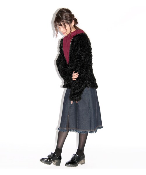 PAGEBOY（ページボーイ）の「モコモコジップジャケット（ジャケット/アウター・レディース・オフホワイト/ブラック/ベージュ/モカ/ピンク）」の9枚目の写真