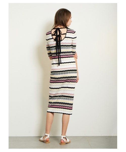 FRAY I.D（フレイアイディー）の「バックリボンリブニットワンピース