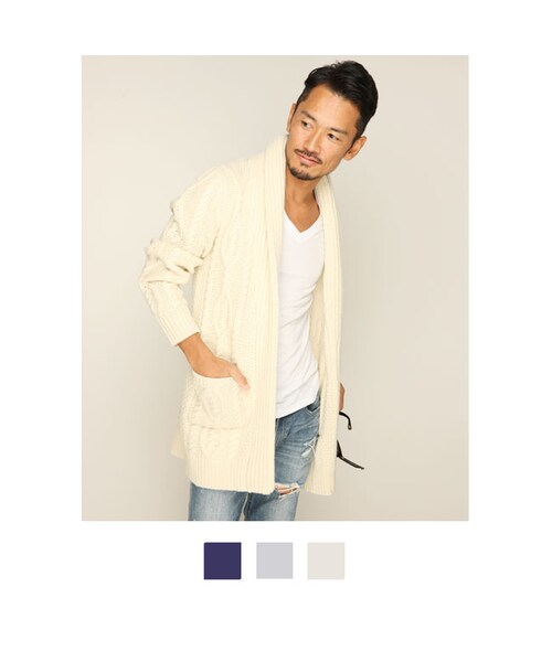 THE STRAND(ストランド)の「THE STRAND(ストランド)【メンズ】ウールニットガウン(その他アウター・メンズ・ホワイト/ネイビー/グレー・S-M/M-L)」の2枚目の写真