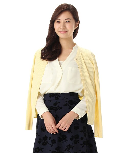 Honeys(ハニーズ)の「リブ編クルーカーデ(カーディガン・レディース・アイボリー/クロ/コン/ピンク/イエロー/ラベンダー/杢グレー/サックス/ベージュ・M/L/LL)」の8枚目の写真