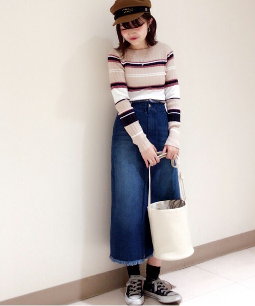 archives（アルシーヴ）の「マルチボーダーオフショルダーニットプルオーバー（ニット/セーター・レディース・グレー/ベージュ/ピンク・MEDIUM）」の13枚目の写真