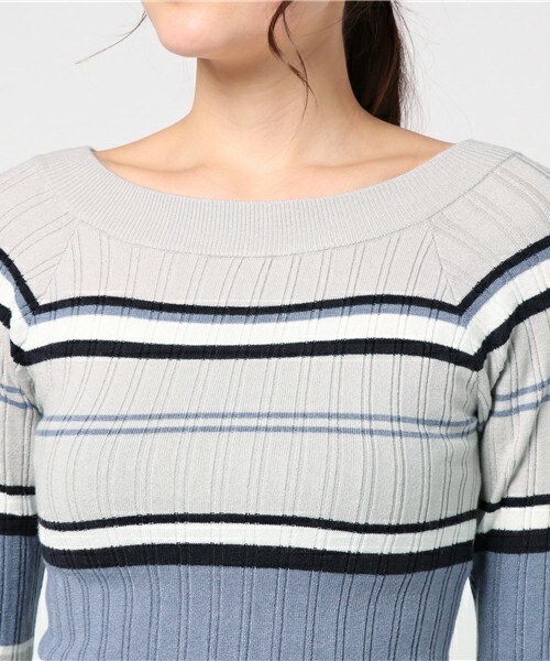 archives（アルシーヴ）の「マルチボーダーオフショルダーニットプルオーバー（ニット/セーター・レディース・グレー/ベージュ/ピンク・MEDIUM）」の8枚目の写真