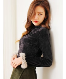 KORMARCH | ウサギファーベロアスリーブTシャツ(Tシャツ/カットソー)