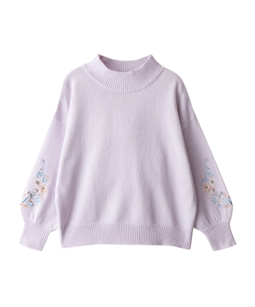 GRL（グレイル）の「袖刺繍ハイネックニット（ニット/セーター・レディース・オフホワイト/ラベンダー・M）」の2枚目の写真