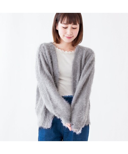 flower（フラワー）の「chewy knit cardigan2 ～ﾁｭｰｲﾆｯﾄｶｰﾃﾞｨｶﾞﾝ2（カーディガン/ボレロ・レディース・PINK/GRAY/MUSTARD/WHITE・FREE）」の2枚目の写真