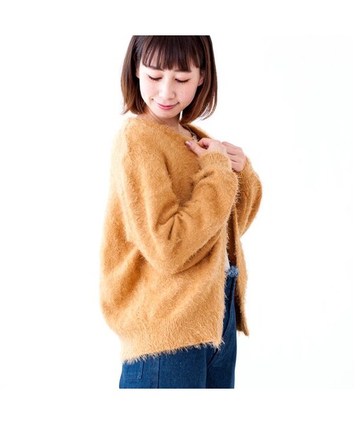 flower（フラワー）の「chewy knit cardigan2 ～ﾁｭｰｲﾆｯﾄｶｰﾃﾞｨｶﾞﾝ2（カーディガン/ボレロ・レディース・PINK/GRAY/MUSTARD/WHITE・FREE）」の3枚目の写真