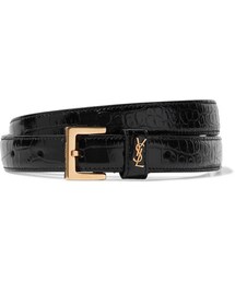 Saint Laurent | Saint Laurent - Embellished Glossed Croc-effect Leather Belt - Black(ベルト)