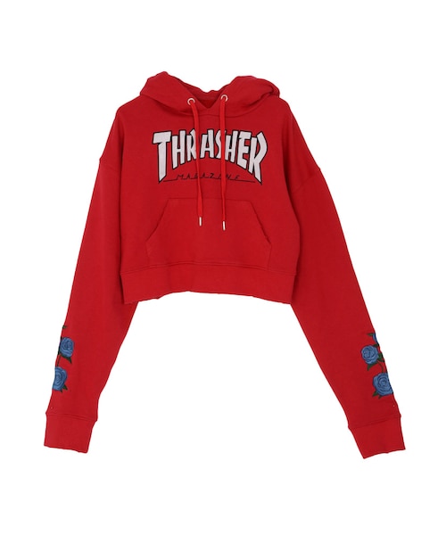 jouetie（ジュエティ）の「THRASHERスリーブフラワーHOODIE（トップス・レディース・オフホワイト/グレー/ブラック/レッド）」の4枚目の写真
