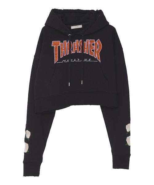 jouetie（ジュエティ）の「THRASHERスリーブフラワーHOODIE（トップス・レディース・オフホワイト/グレー/ブラック/レッド）」の2枚目の写真
