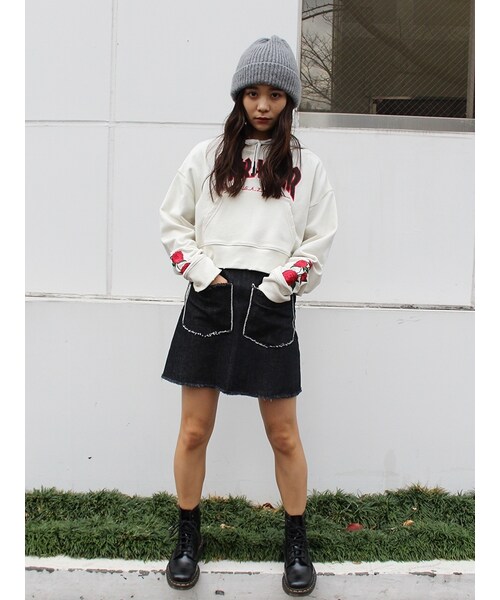 jouetie（ジュエティ）の「THRASHERスリーブフラワーHOODIE（トップス・レディース・オフホワイト/グレー/ブラック/レッド）」の13枚目の写真