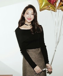 DHOLIC | アンバランスボートネックスリムニットTシャツ(Tシャツ/カットソー)