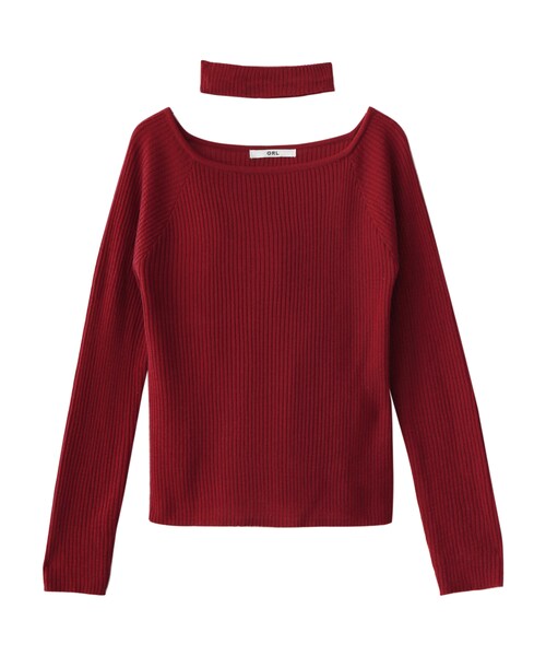 GRL（グレイル）の「チョーカー付リブニットトップス（ニット/セーター・レディース・ブラック/ボルドー・Ｍ/M）」の2枚目の写真