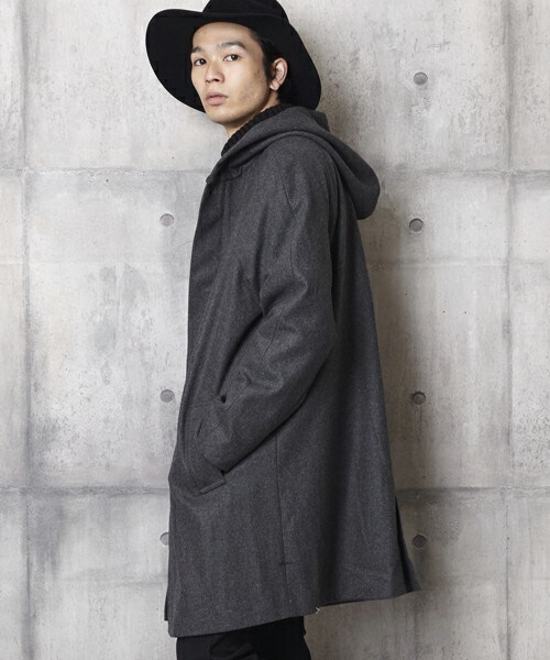 unrelaxing（アンリラクシング）の「メルトン比翼フードロングコート（チェスターコート・メンズ・ブラック/グレー/ベージュ/ネイビー・SMALL/MEDIUM/LARGE）」の20枚目の写真