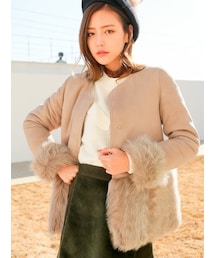 KORMARCH | ハーフファーポイントムートンジャケット(ノーカラージャケット)