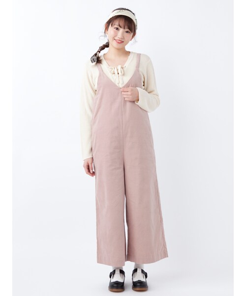 w closet(ダブルクローゼット)の「コーデュロイワイドオールインワン(オールインワン・サロペット・レディース・アイボリー/ピンク/グレージュ・FREE)」の4枚目の写真