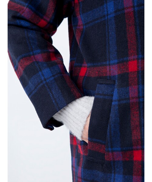 w closet(ダブルクローゼット)の「起毛チェックオープンカラーコート(ジャケット/アウター・レディース・Sピンク/ネイビー・FREE)」の8枚目の写真
