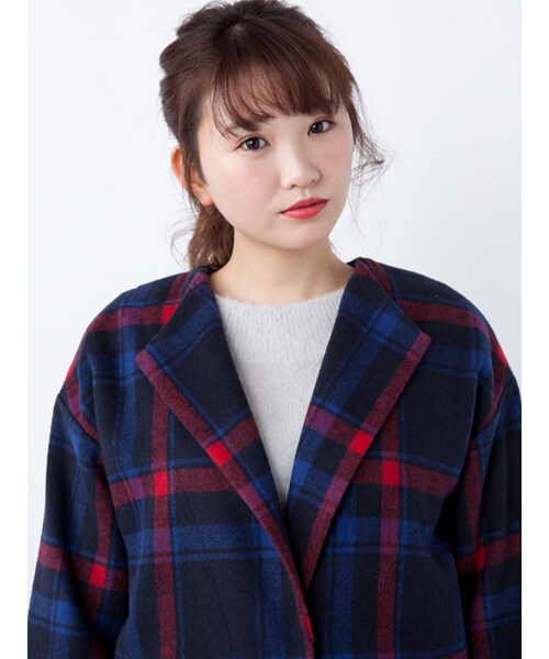 w closet(ダブルクローゼット)の「起毛チェックオープンカラーコート(ジャケット/アウター・レディース・Sピンク/ネイビー・FREE)」の6枚目の写真