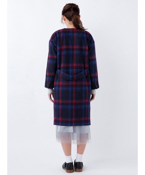 w closet(ダブルクローゼット)の「起毛チェックオープンカラーコート(ジャケット/アウター・レディース・Sピンク/ネイビー・FREE)」の5枚目の写真